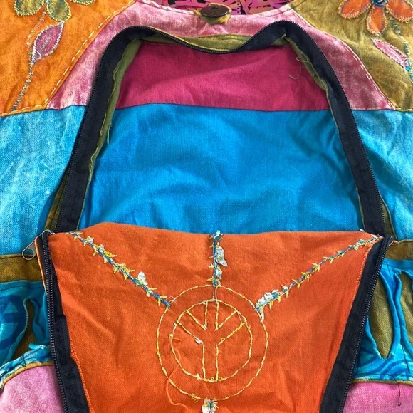 Peace sign & Flowers long shoulder bag - Picture 12 of 16